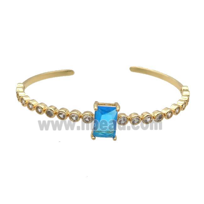 Copper Bangle Pave Zircon Blue Crystal Glass Rectangle Gold Plated