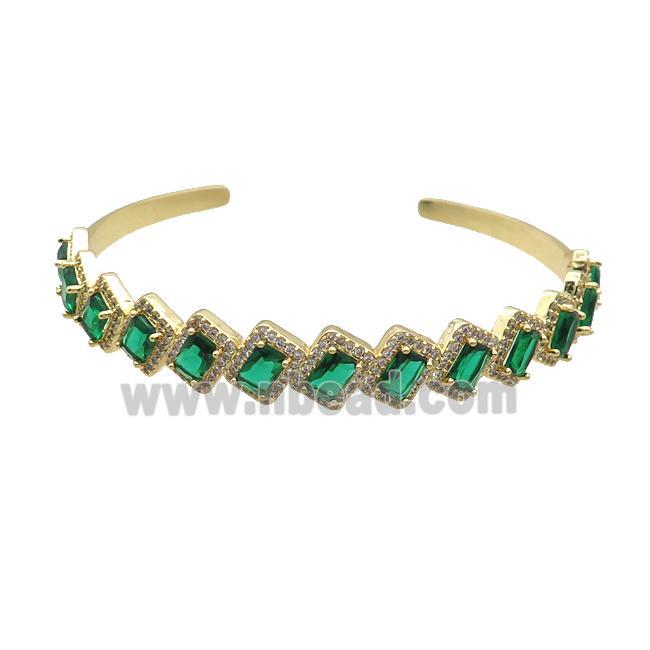 Copper Bangle Pave Zircon Green Crystal Glass Rectangle Gold Plated