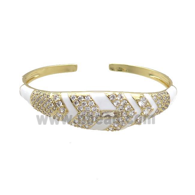 Copper Bangle Pave Zircon White Enamel Gold Plated