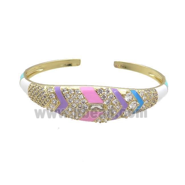 Copper Bangle Pave Zircon Multicolor Enamel Gold Plated