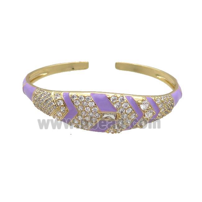 Copper Bangle Pave Zircon Purple Enamel Gold Plated