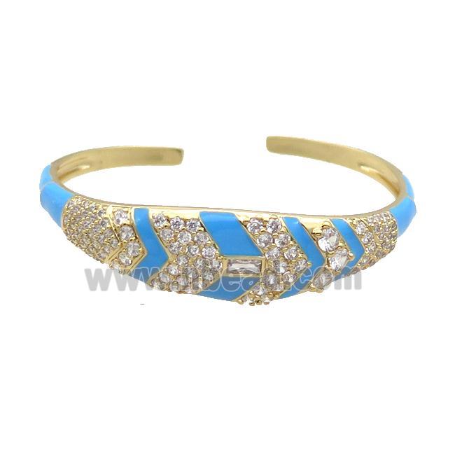 Copper Bangle Pave Zircon Blue Enamel Gold Plated