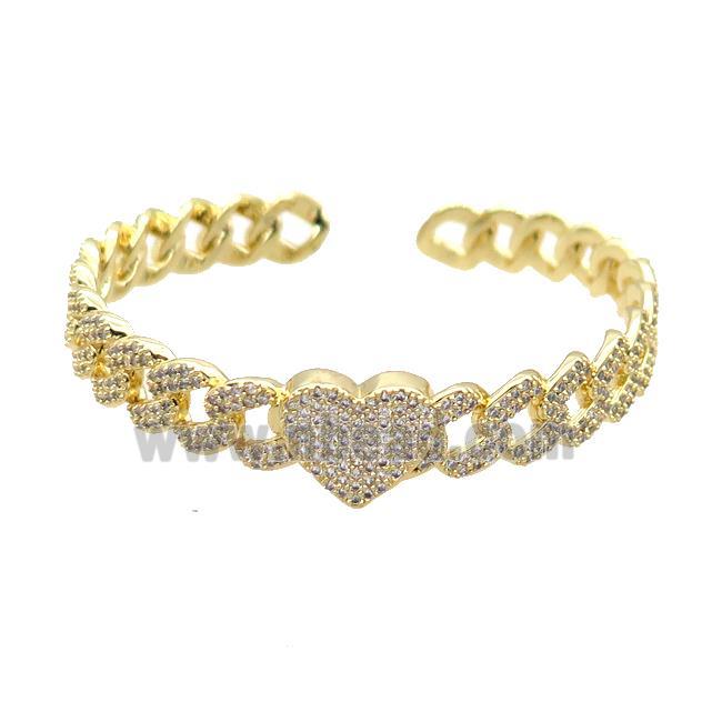 Copper Bangle Pave Zircon Heart Gold Plated