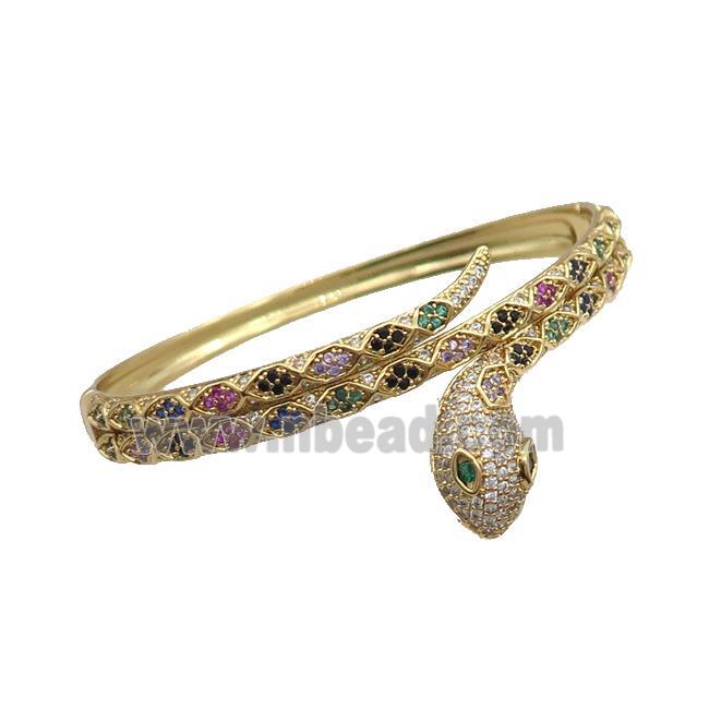 Copper Bangle Pave Zircon Snake Gold Plated