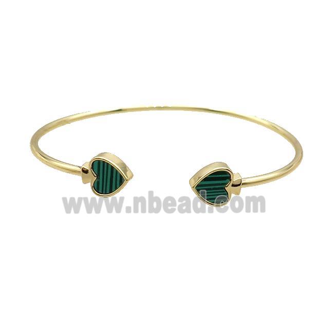 Copper Bangle Pave Malachite Heart Gold Plated