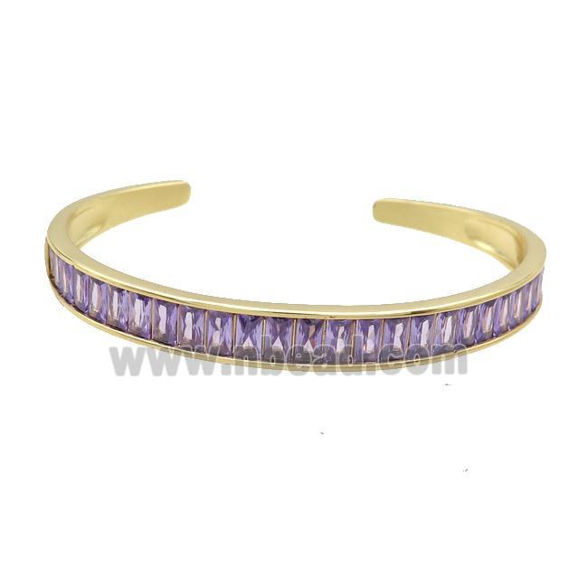 Copper Bangle Pave Purple Zircon Gold Plated