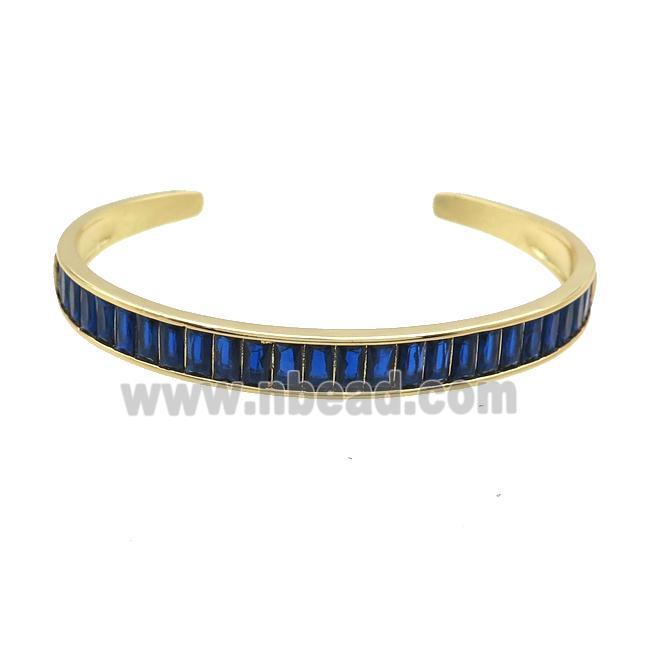 Copper Bangle Pave Darkblue Zircon Gold Plated