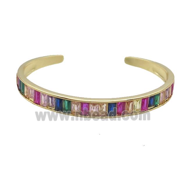 Copper Bangle Pave Multicolor Zircon Gold Plated