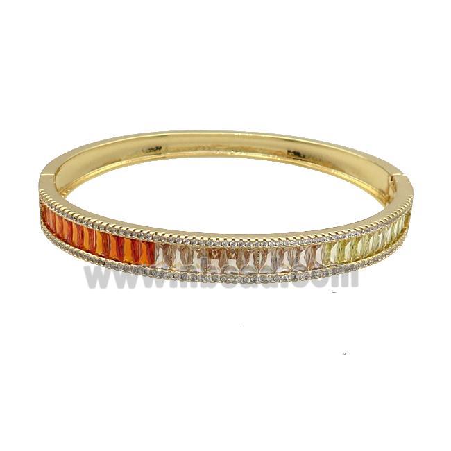 Copper Bangle Pave Multicolor Zircon Gold Plated