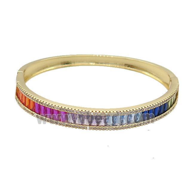 Copper Bangle Pave Multicolor Zircon Gold Plated