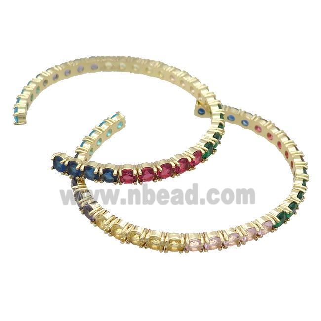 Copper Bangle Pave Multicolor Zircon Gold Plated