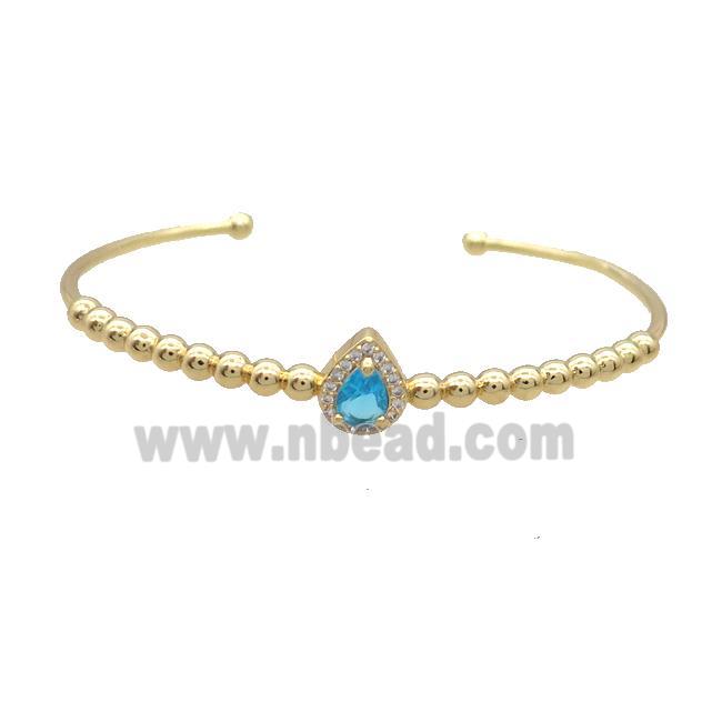 Copper Bangle Pave Blue Crystal Gold Plated