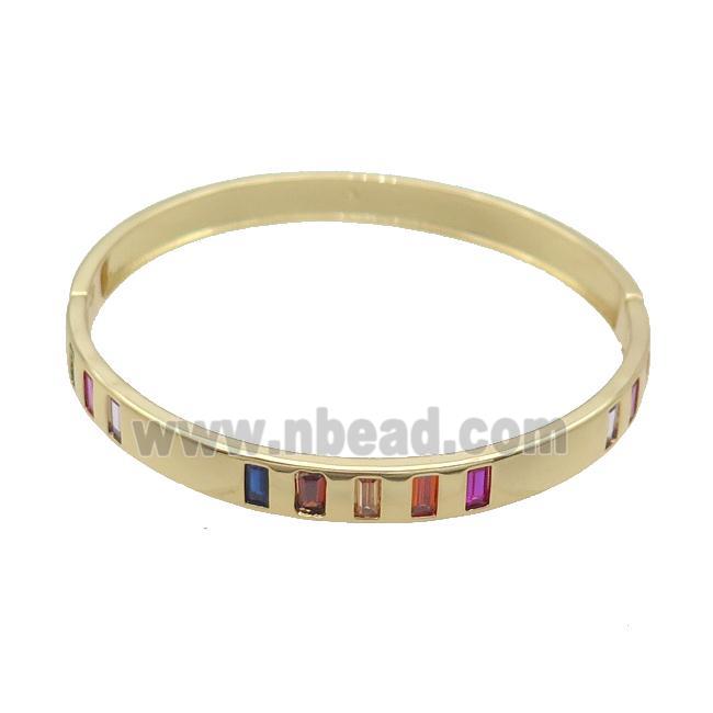 Copper Bangle Pave Multicolor Zircon Gold Plated