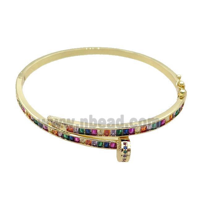 Copper Bangle Pave Multicolor Zircon Gold Plated