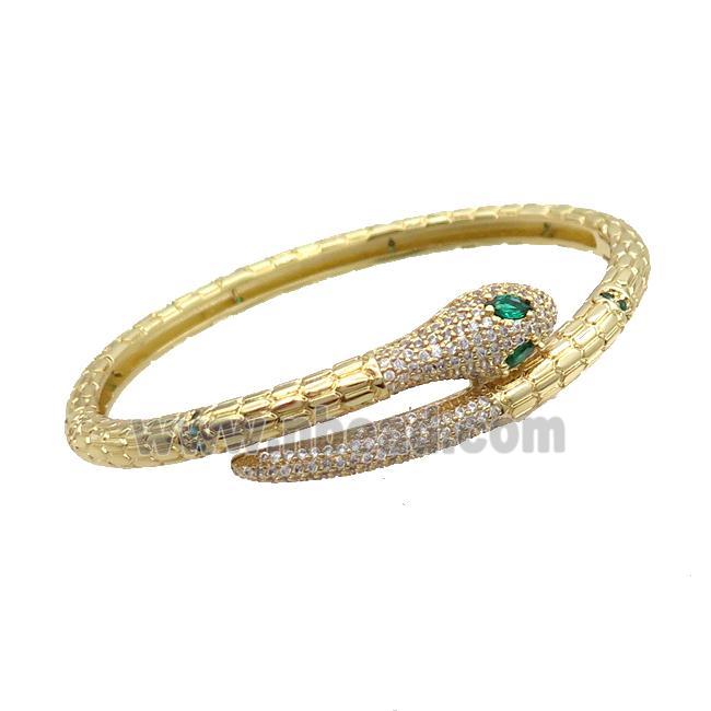 Copper Bangle Pave Zircon Snake Gold Plated