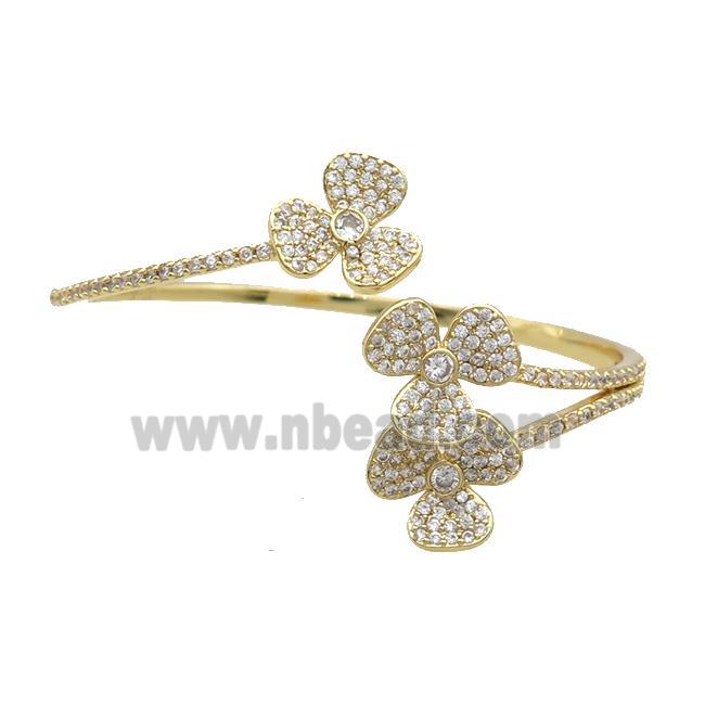 Copper Bangle Pave Zircon Clover Gold Plated