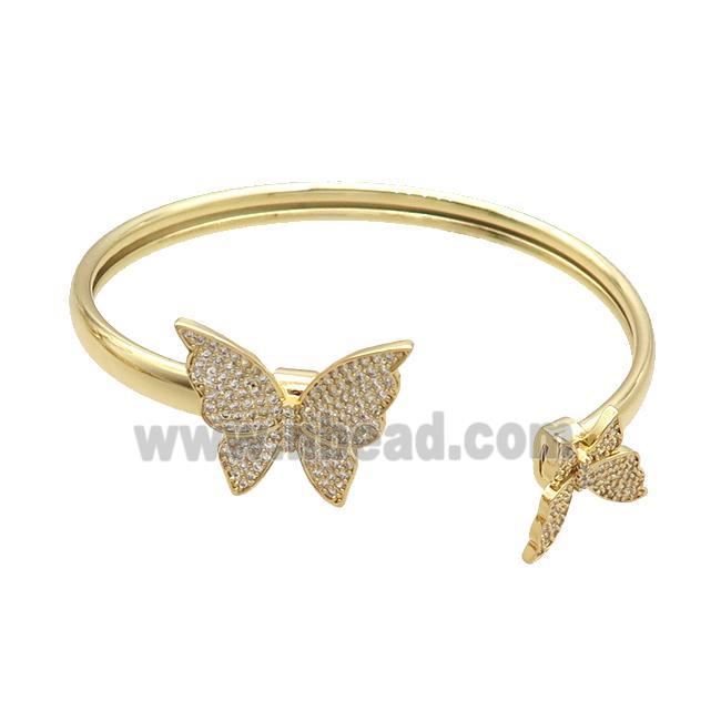 Copper Bangle Pave Zircon Butterfly Gold Plated