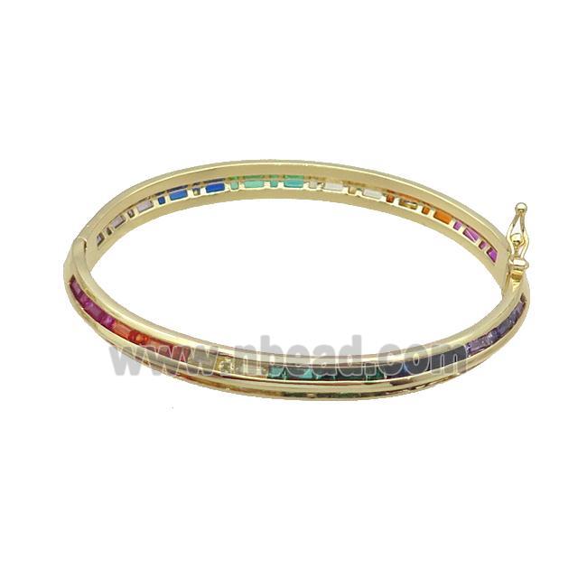 Copper Bangle Pave Multicolor Zircon Gold Plated