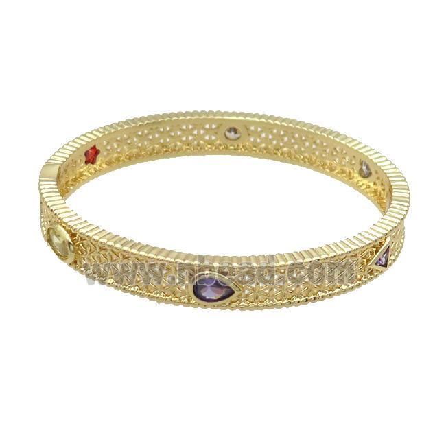 Copper Bangle Pave Multicolor Zircon Gold Plated