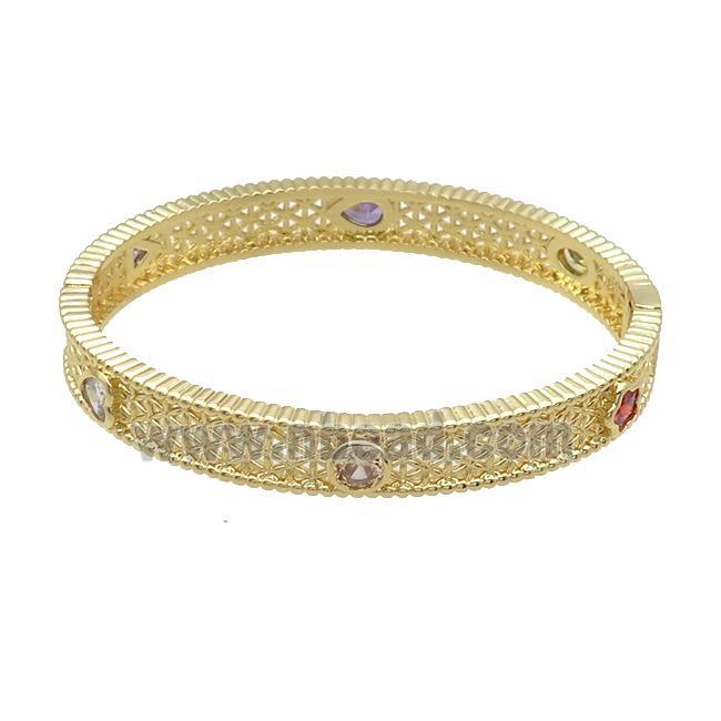 Copper Bangle Pave Multicolor Zircon Gold Plated