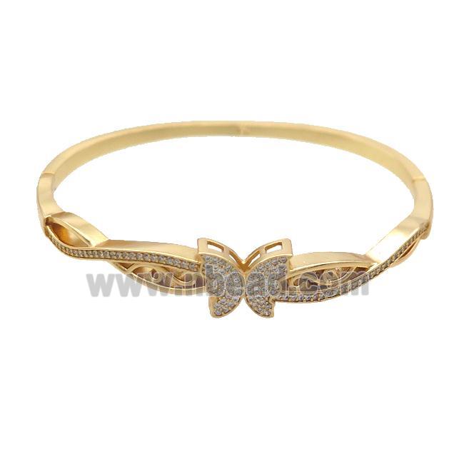 Copper Bangle Pave Zircon Butterfly Gold Plated