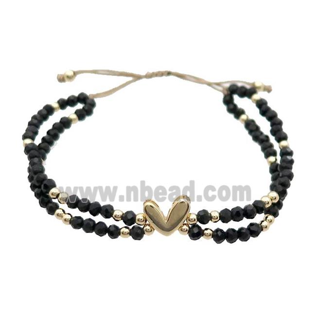 Crystal Glass Bracelet Black Adjustable