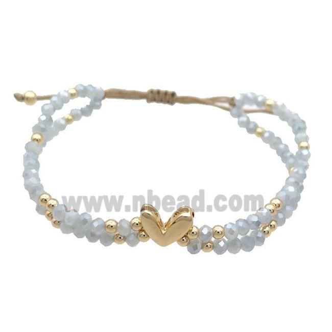 Crystal Glass Bracelet Grayblue Adjustable