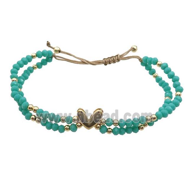 Crystal Glass Bracelet Green Adjustable