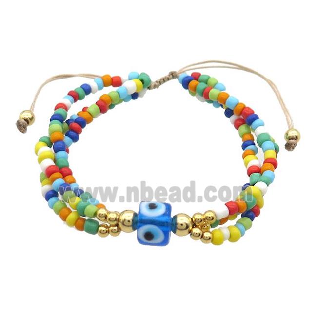 Seed Glass Bracelet Multicolor Lampwork Evil Eye Adjustable