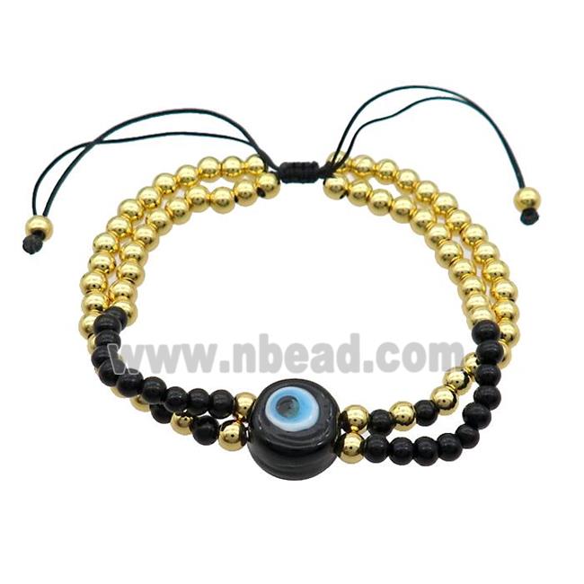 Copper Bracelet With Black Seed Glass Evil Eye Adjustable Gold Plated