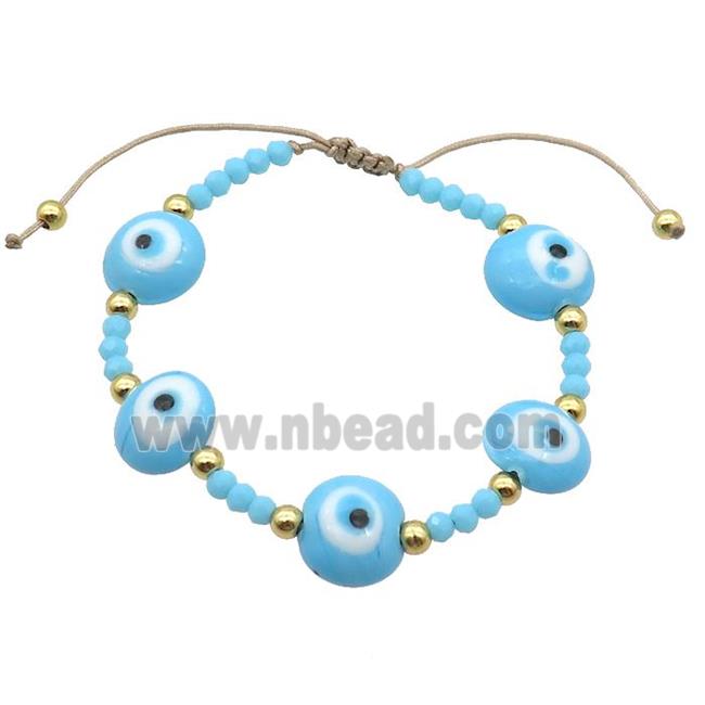 Blue Lampwork Bracelet Evil Eye Copper Adjustable