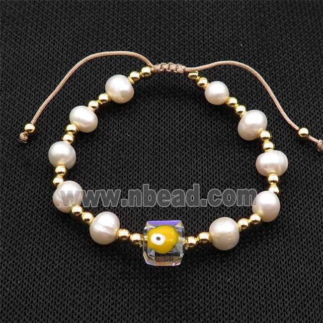 Pearl Bracelet With Evil Eye Copper Adjustable