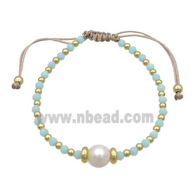 Lt.green Crystal Glass Bracelet Pearl Adjustable