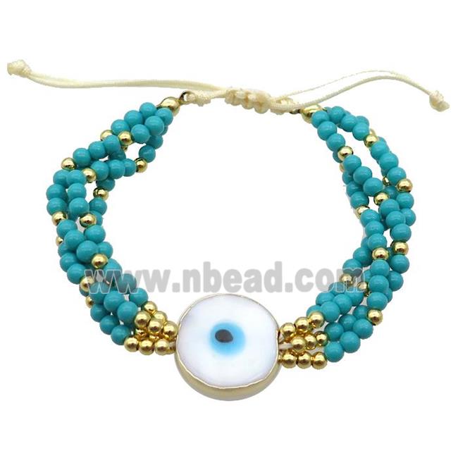 Green Lacquered Glass Bracelet Evil Eye Adjustable