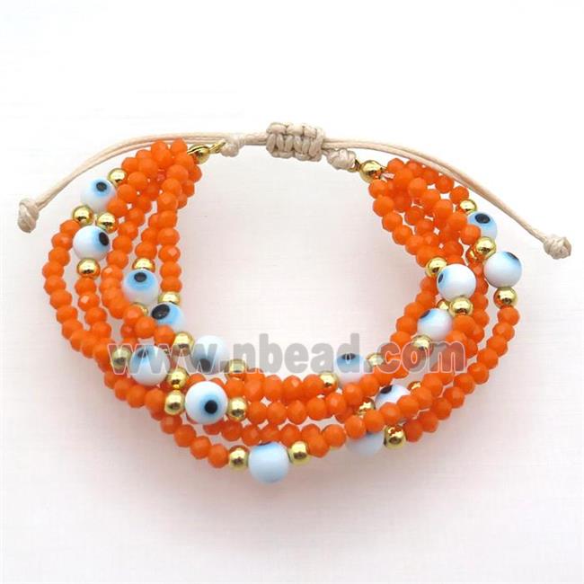 Orange Crystal Glass Bracelet Evil Eye Adjustable