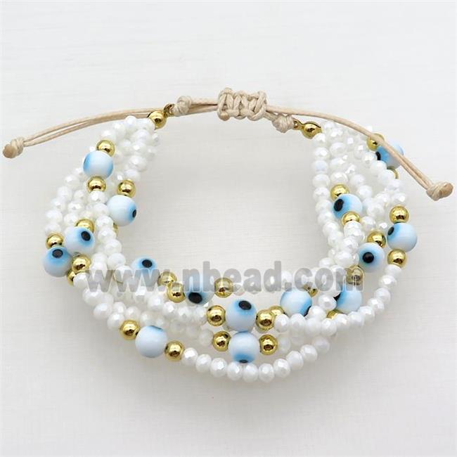 White Crystal Glass Bracelet Evil Eye Adjustable