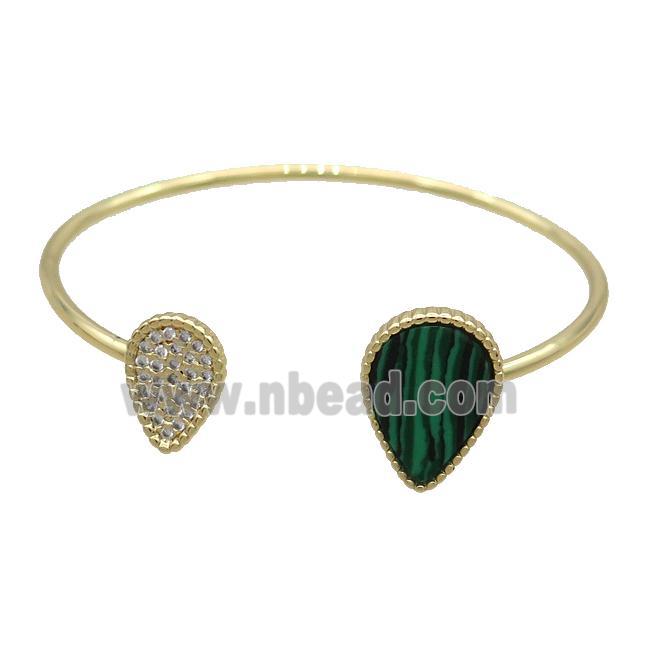 Copper Bangle Pave Malachite Gold Plated