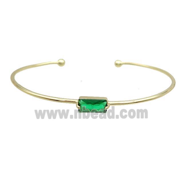 Copper Bangle Pave Green Crystal Glass Gold Plated