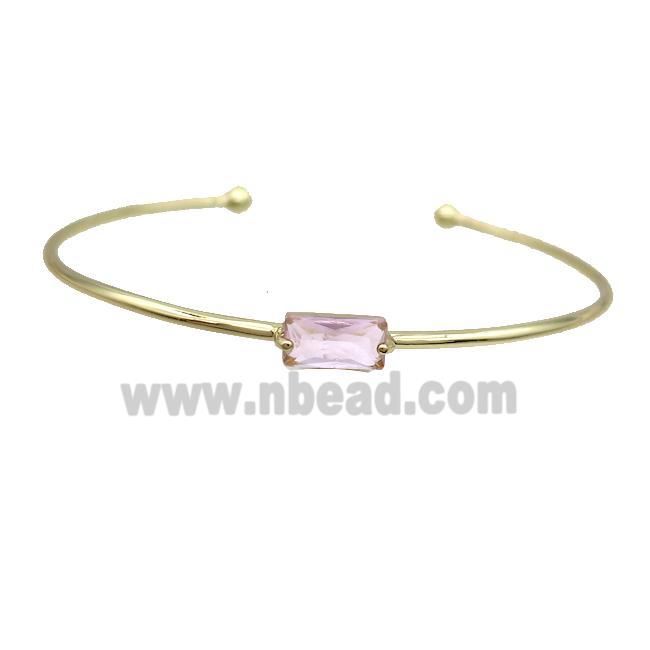 Copper Bangle Pave Pink Crystal Glass Gold Plated