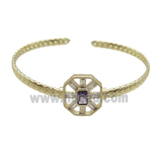 Copper Bangle Pave Purple Crystal Glass Gold Plated