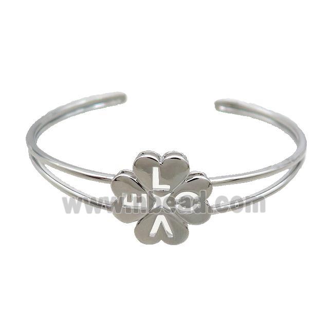 Copper Bangle Clover LOVE Platinum Plated