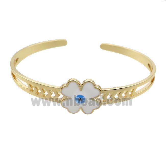 Copper Bangle Clover White Enamel Gold Plated