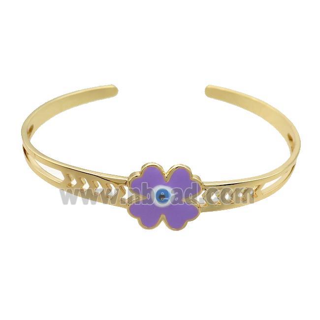 Copper Bangle Clover Lavender Enamel Gold Plated