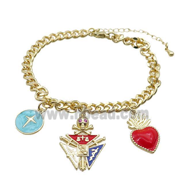 Copper Bracelet Cross Heart Skull Gold Plated