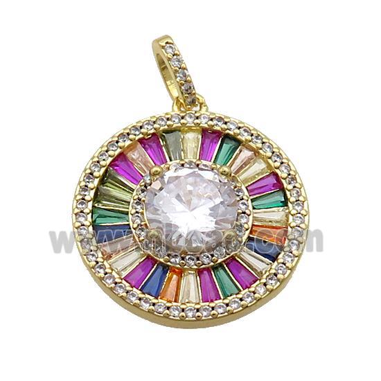 Copper Pendant Pave Zircon Sun Circle Gold Plated