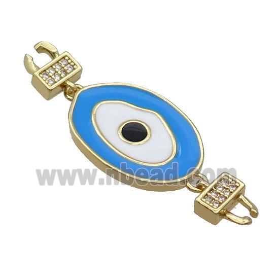 Copper Connectore Pave Zircon Blue Enamel Eye Gold Plated