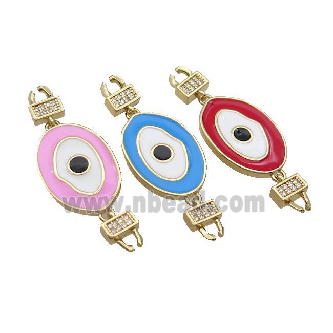 Copper Connectore Pave Zircon Enamel Eye Gold Plated Mixed