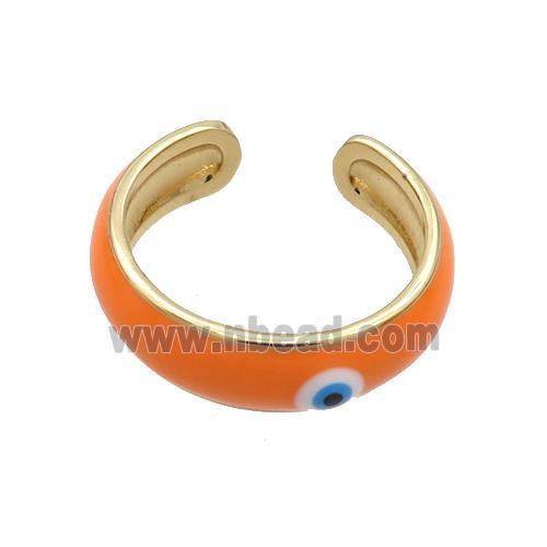 Copper Ring Orange Enamel Eye Gold Plated