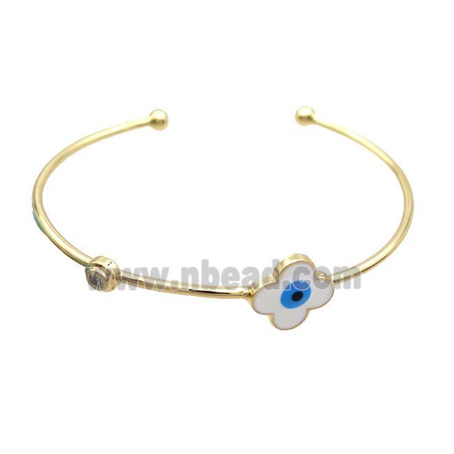 Copper Bangle White Enamel Clover Evil Eye Gold Plated