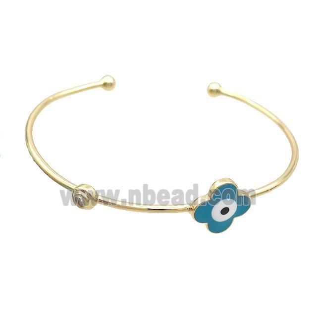 Copper Bangle Teal Enamel Clover Evil Eye Gold Plated